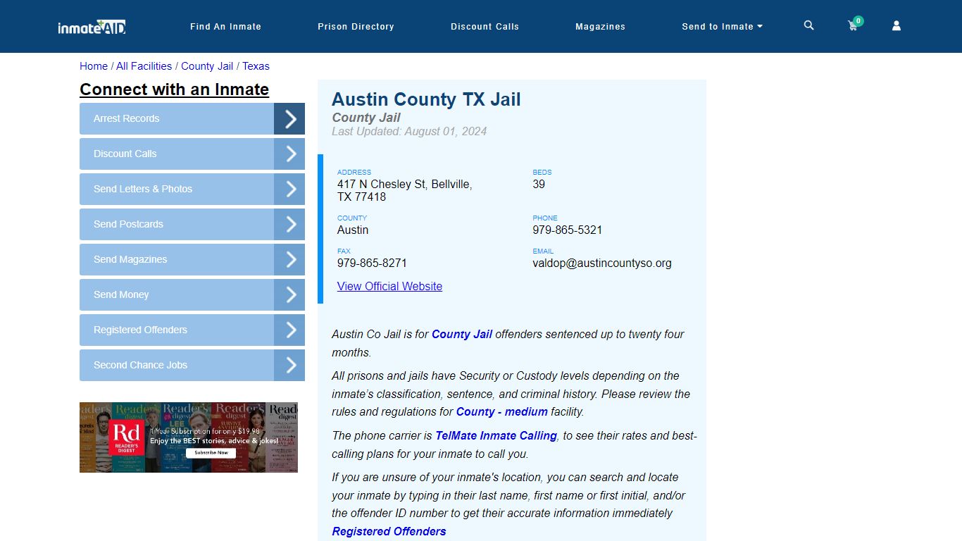 Austin County TX Jail - Inmate Locator