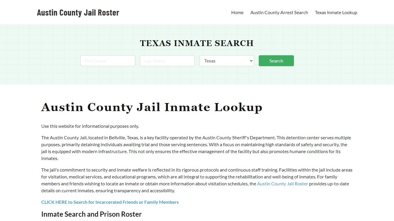 Austin County Jail Roster Lookup, TX, Inmate Search