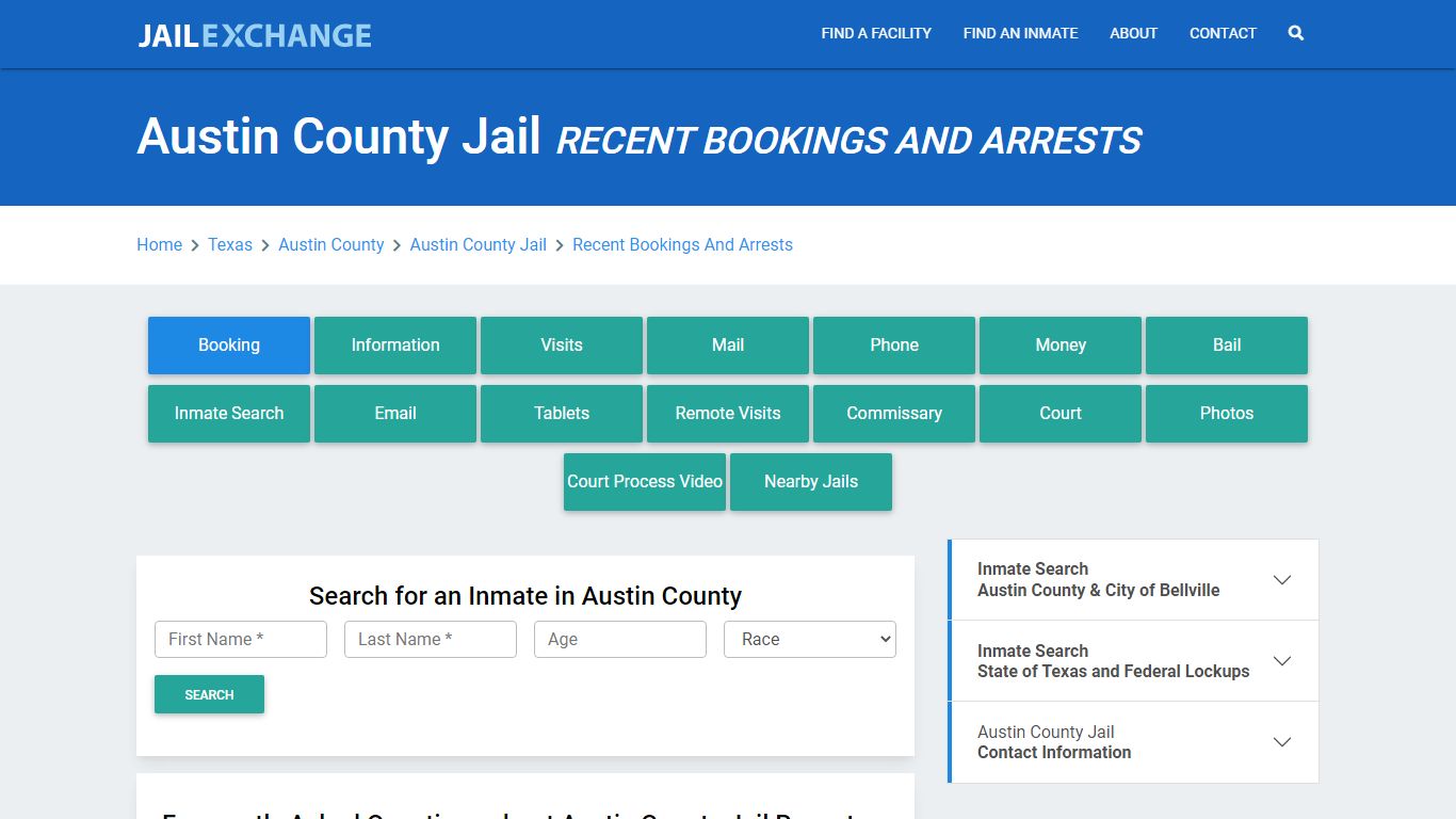 Austin County Jail Recent Bookings And Arrests - Jail Exchange